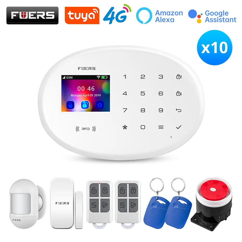 FUERS10 kit W204 4G GSM WIFI Tuya Smart Home Alarm system Kit Wireless Alarm Security System IP