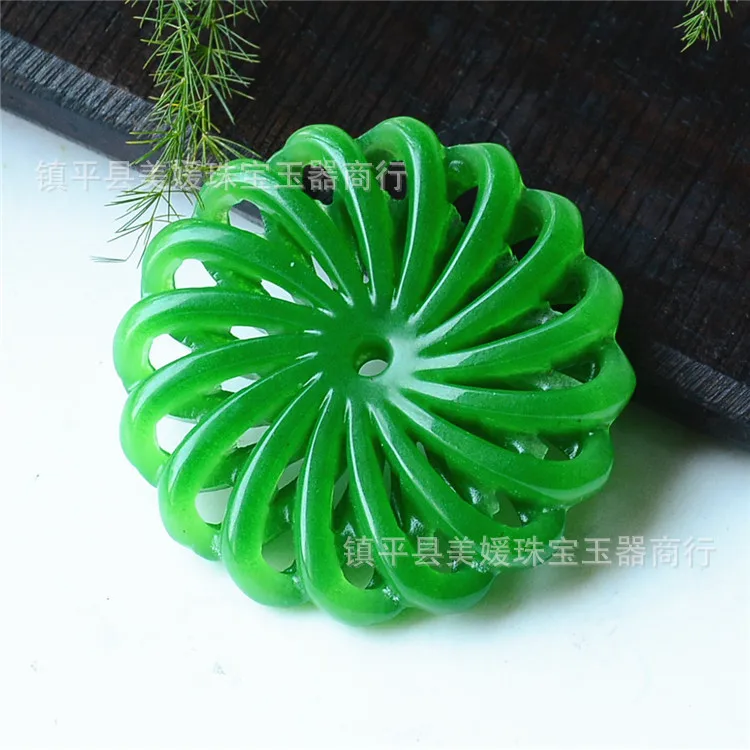 Natural Emerald Green Jade Luck Flowers Pendant Necklace Charm Jewellery Fashion Accessories Hand-Carved Man Woman Amulet Gifts