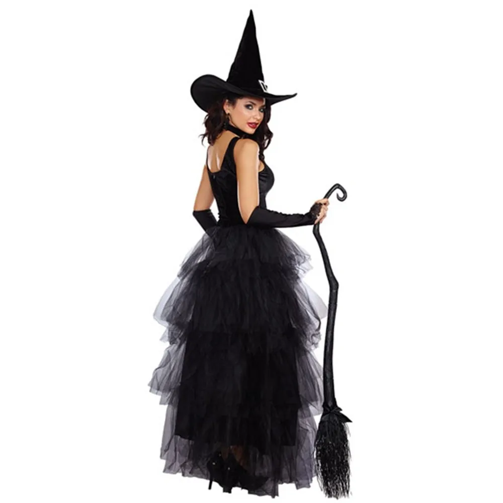 Черный готический костюм ведьмы для взрослых женщин Пурим Хэллоуин косплей вечерние маскарадные костюмы волшебников