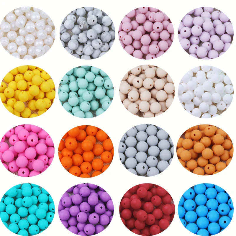 TYRY.HU 100Pcs 새로운 색상 실리콘 비즈 9/12/15mm  젖꼭지 체인 DIY 액세서리 장난감 BPA 무료 Babty Teether 비즈