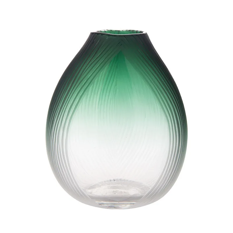 Simple Modern Aibi Green Gradient Glass Countertop Small Vase Artificial Blown Dried Flower Flower
