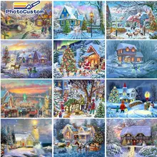 PhotoCustom Frameless Painting By Numbers Winter landscape Diy Gift on Canvas For Adults Home Decor Diy Gift Art