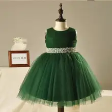 Элегантный зеленый тюль элегантное платье с цветочным узором для девочек в горошек для свадьбы, детское праздничное вечернее платье День рождения Бисер принцесса, для общения платья