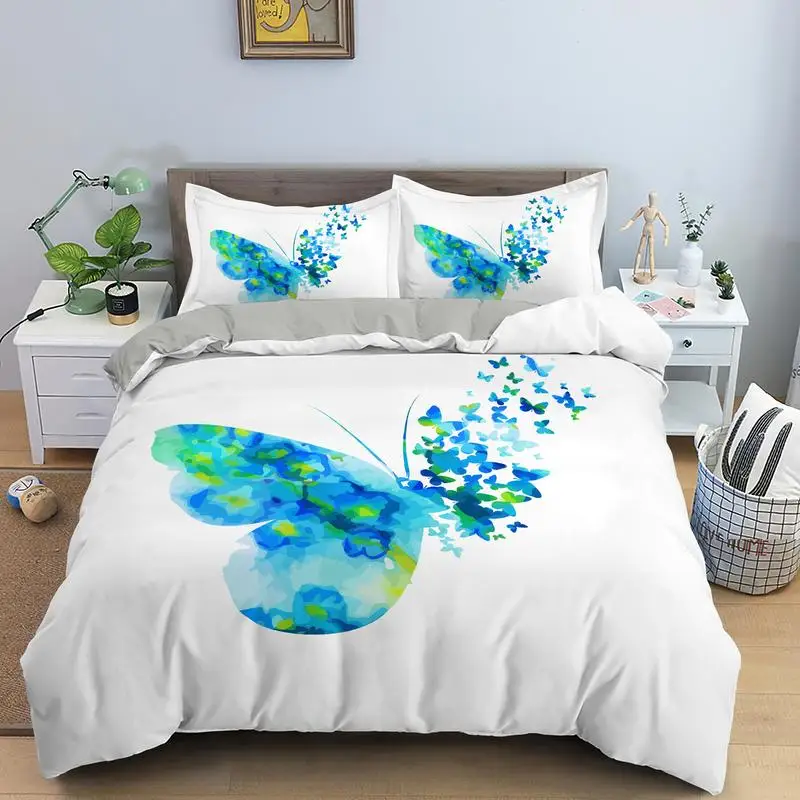 New Hot 3d Digital Printed Purple Blue Butterfly Heart Bedding Set EU/US/AU/UK Size 2/3pcs Duvet Cover Set Bedroom Decor Textile