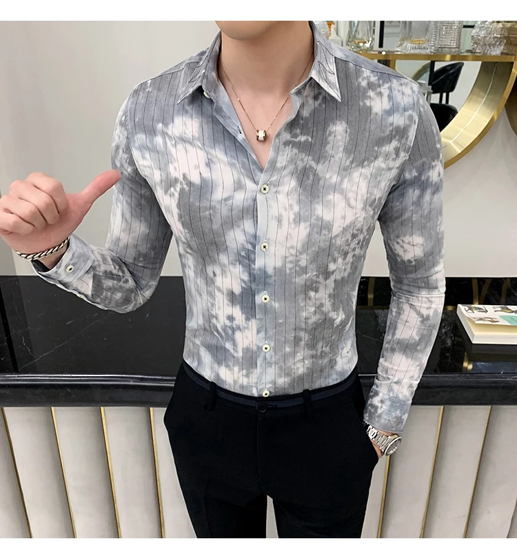 Мода 2019 мужские рубашки в цветах Высококачественная рубашка-смокинг уличная одежда с длинным рукавом Slim Fit Мужские повседневные рубашки