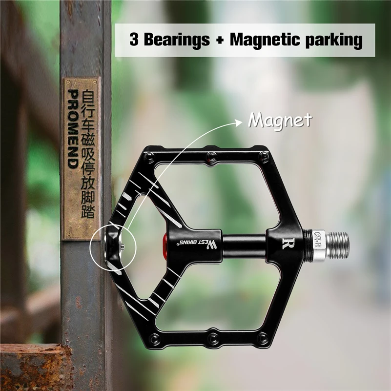 WEST BIKING Aluminum Alloy Bike Pedals 3 Sealed Bearings With Magnetic Bicycle Pedals Non-slip Bike Accessories Road MTB Pedals