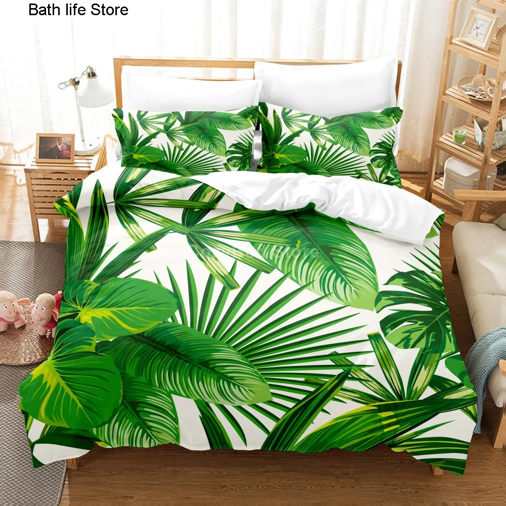 

Fashion Green Tropical Leaf Bedding Set 3d Duvet Cover Sets Comforter Bed Linen Twin Queen King Single Size Kids Plants Gift