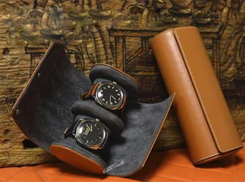 

2 slots luxury fashion women men home brown color pu leather watch box mini style watch case holder good gift WT-94