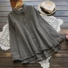 6685 New Big Size Autumn Women Mori Girl Linen Ruffled Plaid Long Sleeves Shirt Tops Turndown Collar Loose Casual Blouse ► Photo 1/6