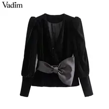 Женское элегантное платье vadim Вельветовая куртка с v-образным вырезом и галстуком-бабочкой, украшенное поясом, пальто с длинным рукавом, женская верхняя одежда, офисная одежда, Стильные топы CA599