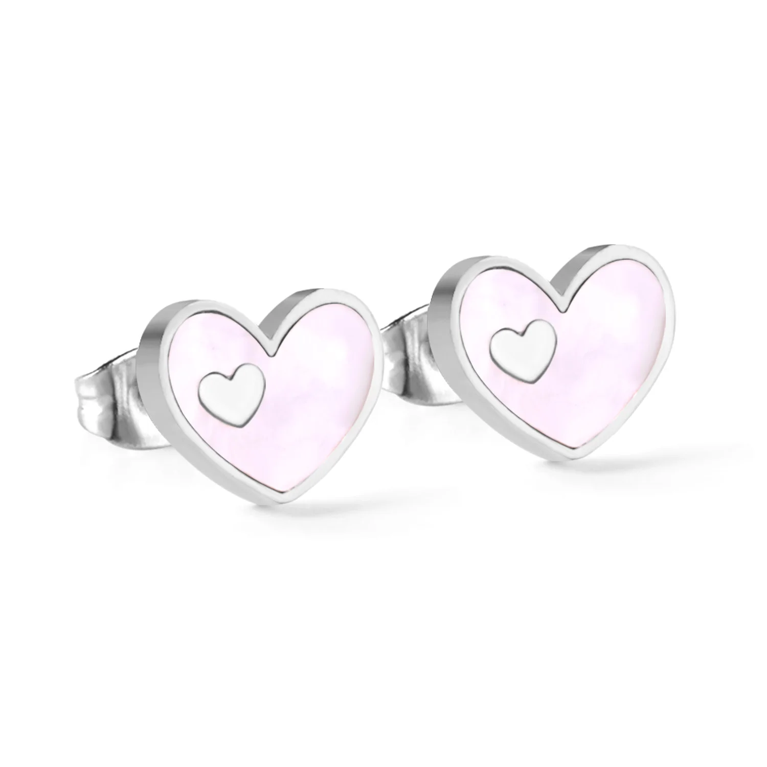 silver white LUXUSTEEL серьги-гвоздики в виде ракушки в виде сердца для женщин/детей/девочек/нержавеющая сталь красный/синий/розовый красный/белый/серьги черного цвета Bijoux - Окраска металла: silver white