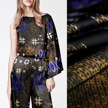

135CM Wide 20MM Blue Brown Leopard Print Silk Satin Fabric for Summer Dress Shirt Scarf DE1068