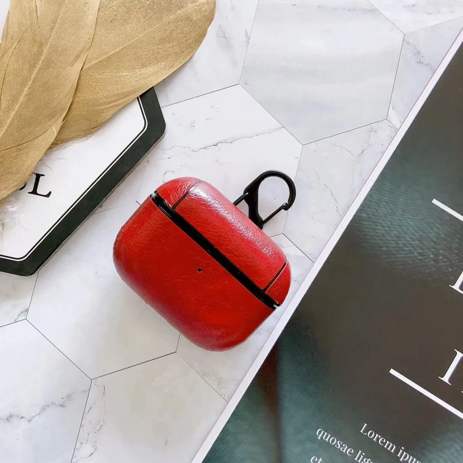 Red Для AirPods Pro Чехол милый динозавр Брелок «клубника» роскошные наушники из искусственной кожи чехол для AirPods 3 гарнитура защитная сумка - Цвет: Red