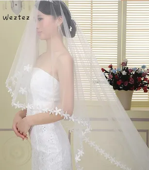 

Bridal Veil Extra Long Trailing One Layer 1.5 Meter Beautiful Wedding Dress Accessories Appliques Wedding Veils TS282
