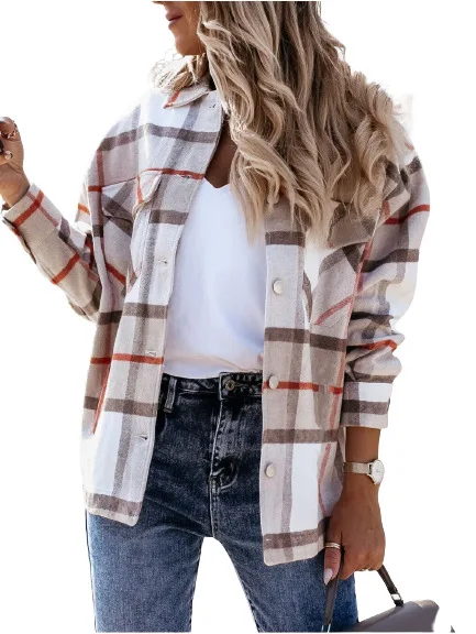 Vintage Inglês Estilo Xadrez Impressão Mulheres Camisa Jaqueta Manga  Comprida Botão Casual Outono Primavera Streetwear Menina Enorme Chique  Casacos Jac Mulheres De $90,22