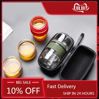 

2Persons Portable Travel Tea Pot Set High Borosilicate Glass Insulated Chinese Kongfu Teapot Infuser Outdoor Flower Tea Kit