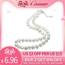 Cauuev настоящий натуральный пресноводный барочный жемчуг ожерелье для женщин 9-10 мм жемчужное ювелирное изделие с 925 пробы Серебряное ювелирное изделие подарок