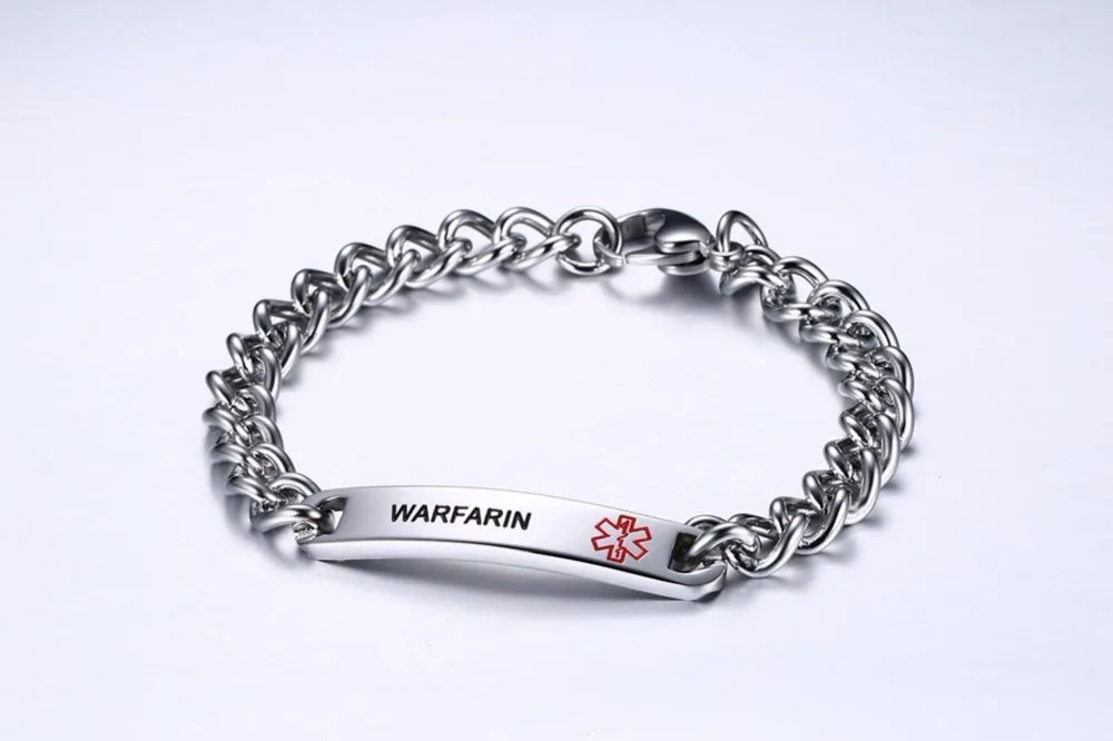 Mens Womens Stainless Steel Medical Alert ID Bracelets WARFARIN 15