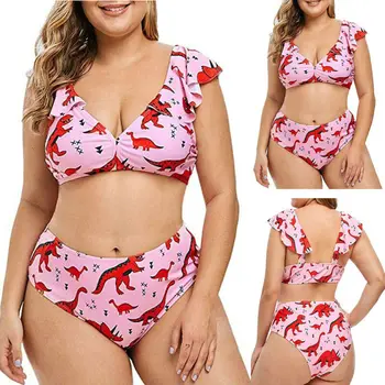 

Women 2 Pieces Tankini Set Print Swimsuits Ruffles High Waisted Swimwear L-5XL
