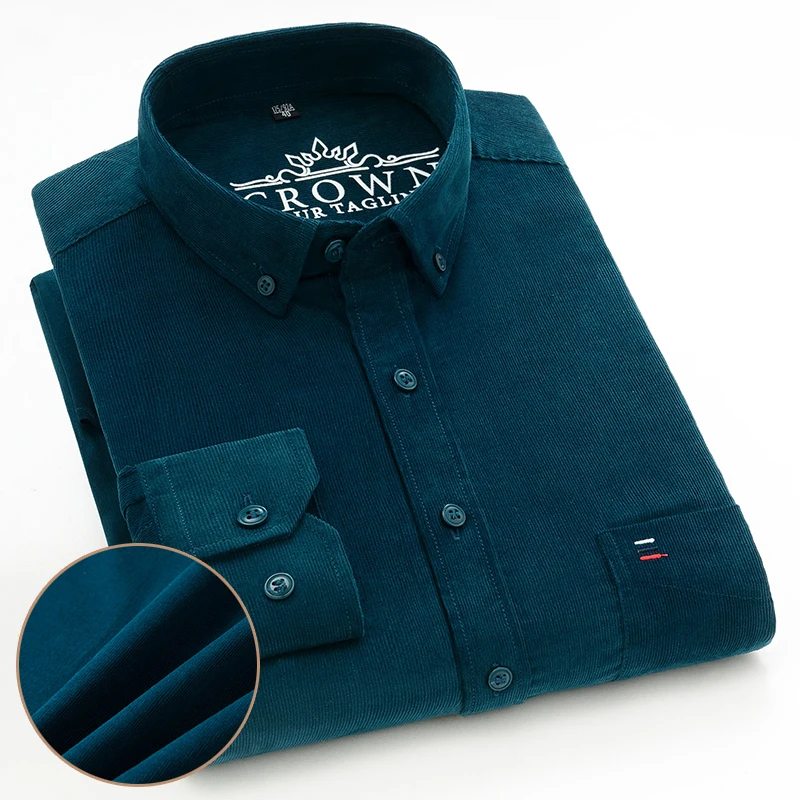 

Plus Size Cotton Corduroy Shirt for Men Casual S-7XL Business Mens Solid Shirts Long Sleeve Leisure Overshirt Autumn Comfortable