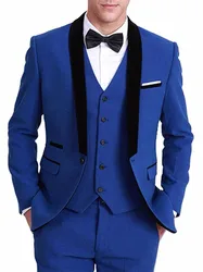 Latest 3 Pieces Coat Pant Designs Groom Men's Suit Royal Blue Slim Fit Tuxedos Formal Groom Wedding Blazer (jacket+pants+vest)