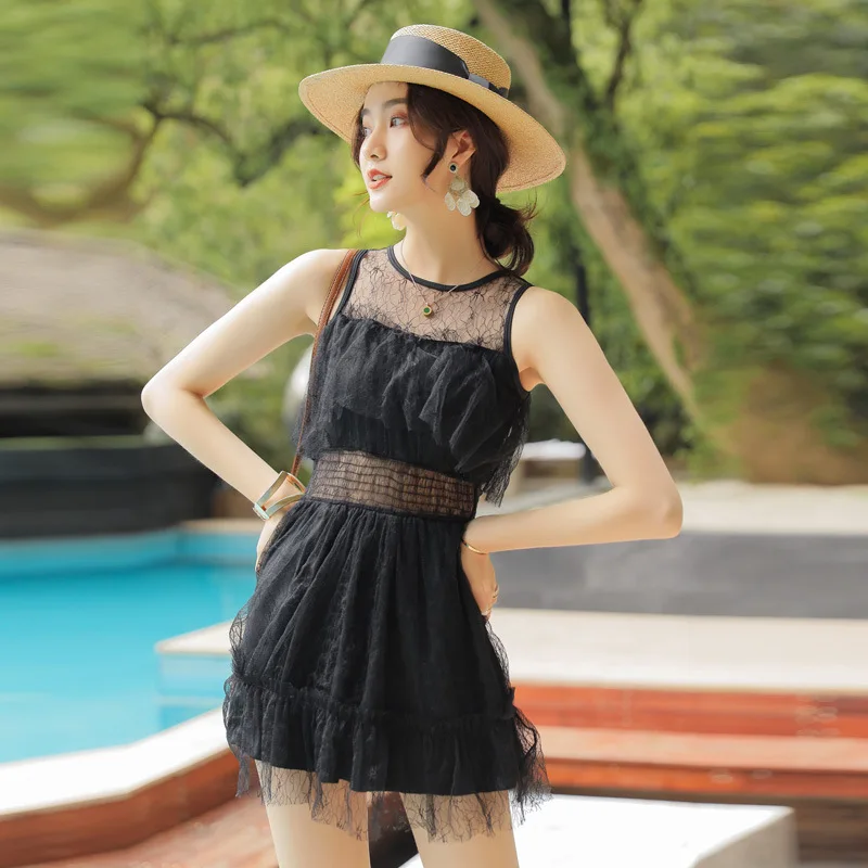 

New Style Two-Piece Set Two-piece Swimsuits Women's Graceful Bikini Small Bust Gathering Skirt Conservative Boxer Hot Springs Ba