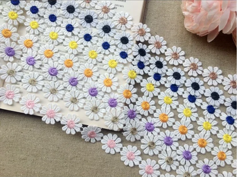 Lace Fabric Lace Ribbon Lace Garment Accessories Lace Sewing Supplies Lace Decoration Lace Accessories Lace Sewing Accessories 2 Yards/lot 8 Colors Daisy Flower Lace Trim Knitting Wedding Embroidered DIY Supplies