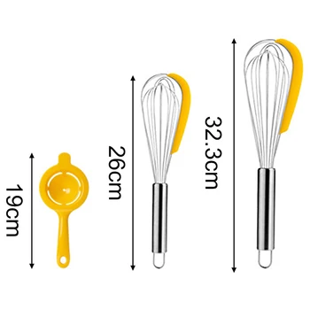 

3Pcs/Set With Eggs Separator Egg Beater Stainless Steel Whisk Rotating Multifunctional Manual Silicone Scraper Mixer Stirring
