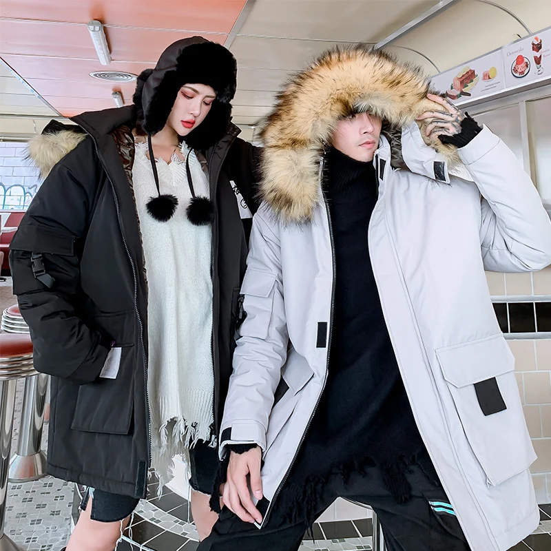 Couple Wear Winter Hooded Jacket Men 2019 Fashion Oversize Women Casual Loose Coats Parka Canada Man 4