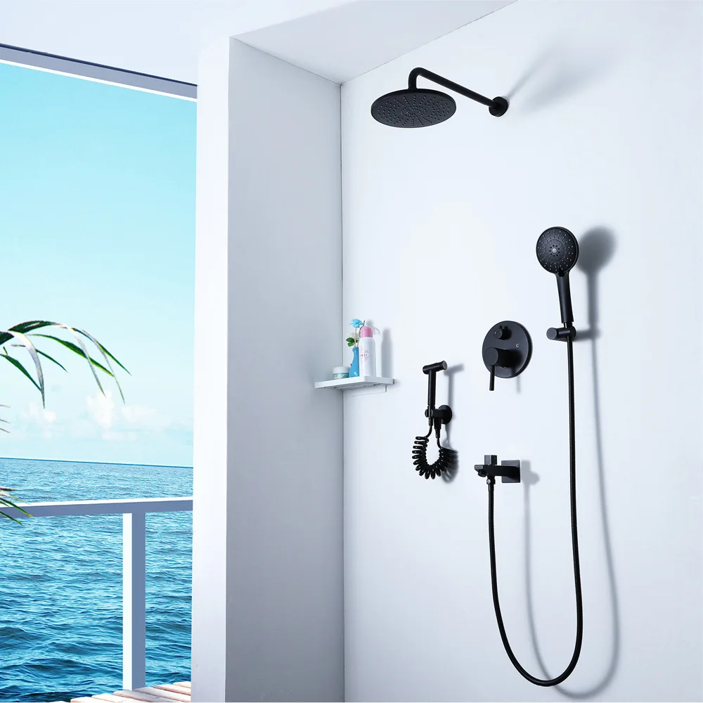 

Black And White with Pattern Concealed Shower Wall-in Embedded Cold Control Valve 9-Inch ABS Top Shower HI05055A