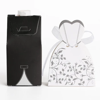 

New 50 pairs dragee Box black groom + white bride for Wedding