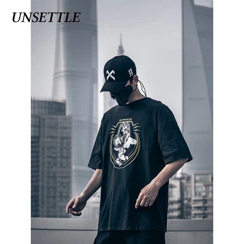 UNSETTLE 2020SS Harajuku футболки летние для мужчин/женщин хип хоп Забавный принт паника