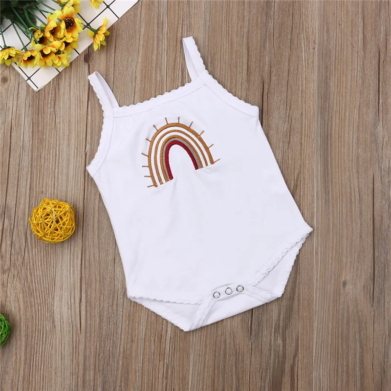 Newborn Knitting Romper Hooded  0-24m Baby Rompers Sleeveless Spaghetti Strap Sling Baby Girls Rompers Rainbow Print Baby Boys Jumpsuit Toddler Newborn Sunsuit customised baby bodysuits Baby Rompers