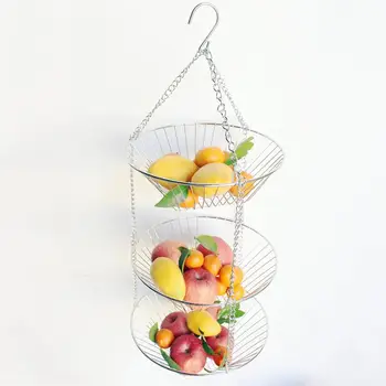 

3-Tier Wire Hanging Basket Stainless Steel Basket Fruit Swing Bowl Vegetables Rack Display Stand Kitchen Storage Basket
