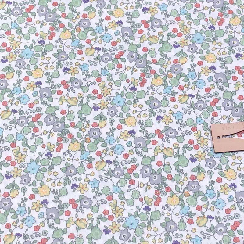 gray yellow small Хлопок пасторальный белый фиолетовый зеленый бежевый маленький цветок Цветочный Кролик горошек для детей кукла одежда платье Декор ручной работы ремесло - Цвет: gray yellow small
