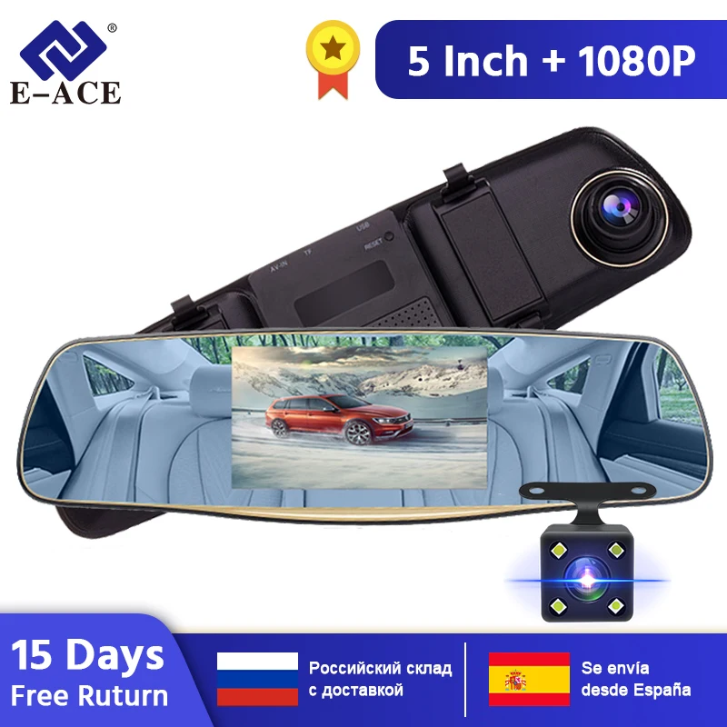 

E-ACE A13 Car DVR Mirror Camera FHD 1080P Video Recorder Dash Cam With Rear View Camera Auto Registrar Car camera Dashcam DVRs