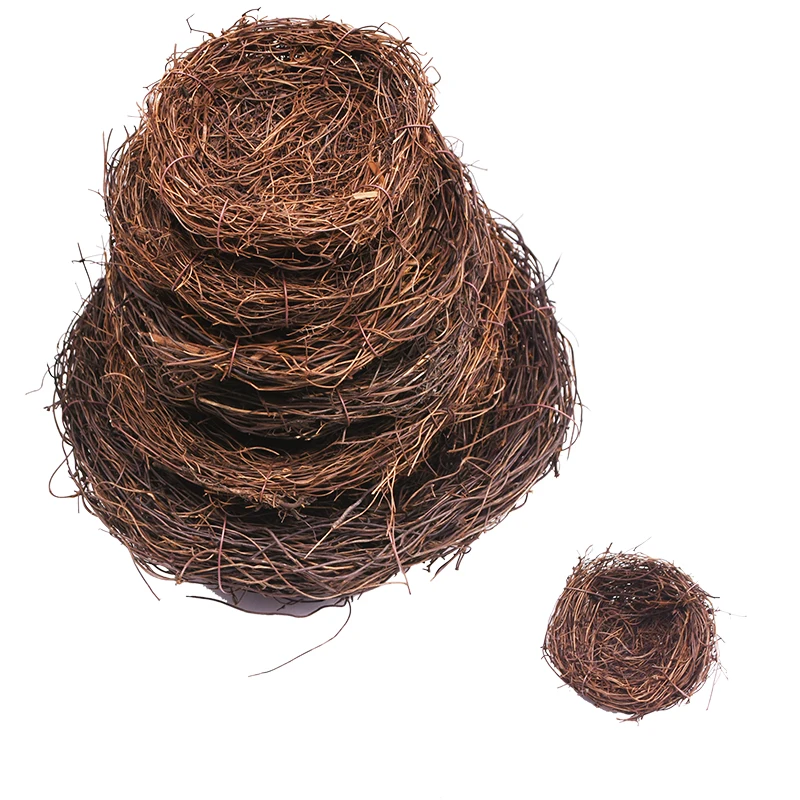 

8-25cm Vintage Round Rattan Bird Nest Handmade Craft Vine Simulation Bird Nest Easter Egg Decor Props Home Garden Window Display