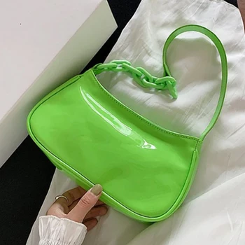 

Simple Candy Color Underarm Bag Patent Leather Small Bag Chain Women Handbag 2020 Summer Crossbody Bags