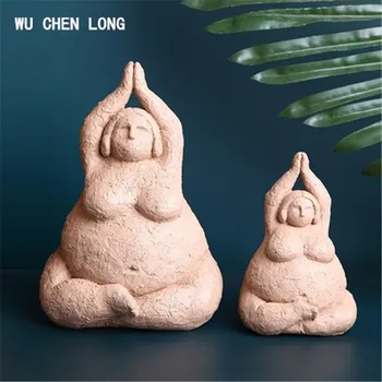 

WU CHEN LONG Creative Female Character Resin Craft Abstract Yoga Figure Art Sculpture Fat Lady Statue Desktop Home Decor A1896