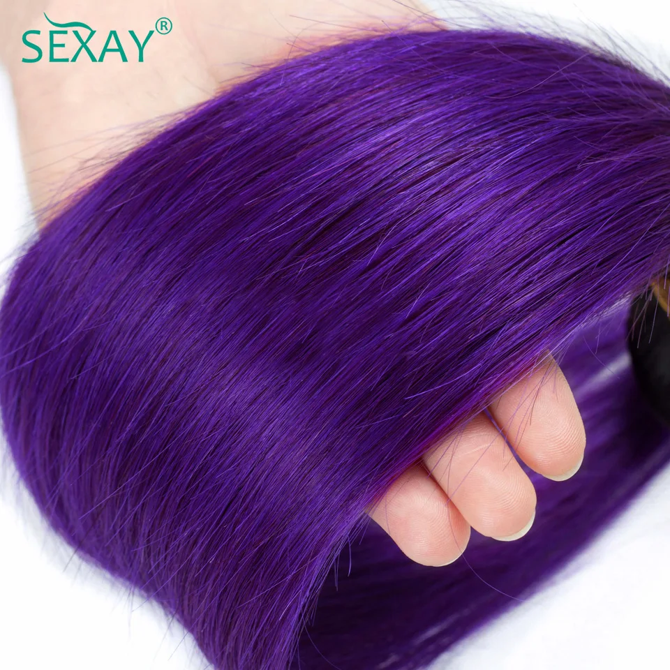 1B Purple Colored Hair Bundles Peruvian Straight Human Hair Weave 10-28 Inch Remy Straight Ombre Human Weave Bundles