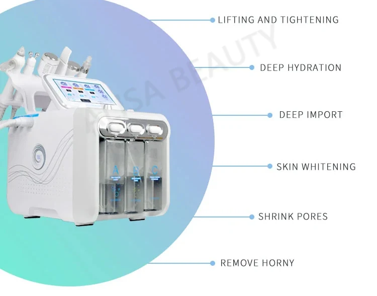 7 az 1-ben Hydrafacial gép LED maszkkal, hidrodermabrázióval, RF liftinggel és ultrahangos bőrfiatalítással a mélytisztításért és hidratálásért