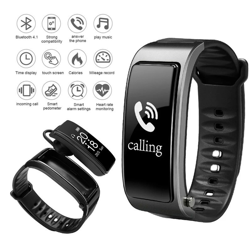2-in-1 Smart Bracelet With Bluetooth Earphone Heart Rate Blood Pressure Monitoring Fitness Tracker Call Reminder Smart Watch