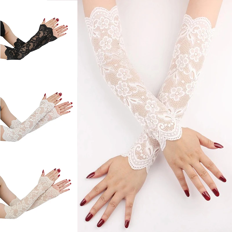 

Long Gloves Arm Sleeves Sexy Fake Sleeves Openwork Bracers Arm Protectors Fingerless Mittens Covered Driving Transparent Weeding