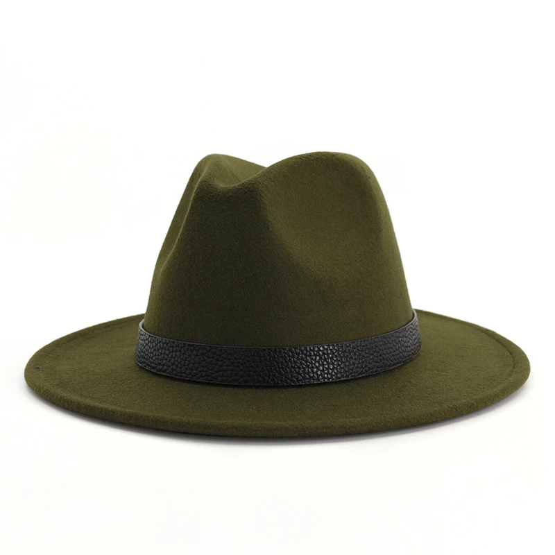 FS джазовая шляпа для взрослых мужчин винтажные шерстяные фетровые шляпы Женская Мужская Гангстерская шляпа Панама Стиль с широкими полями Chapeau Sombrero Mujer - Цвет: Army Green Fedora