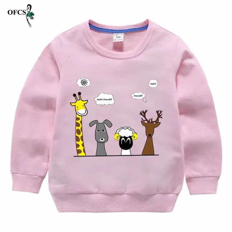 Pink Детская модная одежда из флиса с принтом животных осенний свитер с длинными рукавами для отдыха пальто с круглым воротником для мальчиков и девочек Розничная - Цвет: Pink
