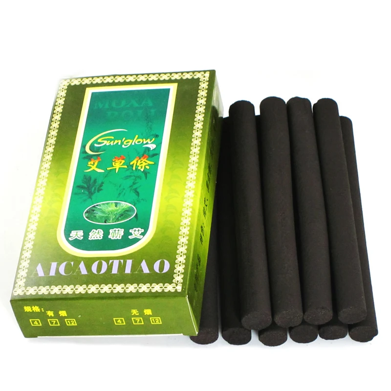 

10pcs/box 12*120mm Smokeless Moxa Rolls Chinese Traditional Roller Stick Black Roller Burner Moxibustion Acupuncture Massage