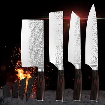 

MUZ Kitchen Cleaver Wooden Handle Hammer Blade Stainless Steel Kitchen Knife Anti-Food Sticks Knives Set Nakiri Cooking Tools