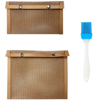

2 Non-Stick Barbecue Bags, Outdoor Reusable, Easy to Clean, High Temperature Resistant Baking Bags with 1 Silicone Brush