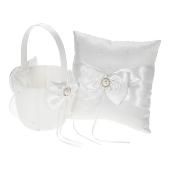 

5pcs Rhinestones Satin Flower Girl Basket Ring Pillow Ribbon Bowknot Guest Book Bride Garter Wedding Decoration Party Supplies