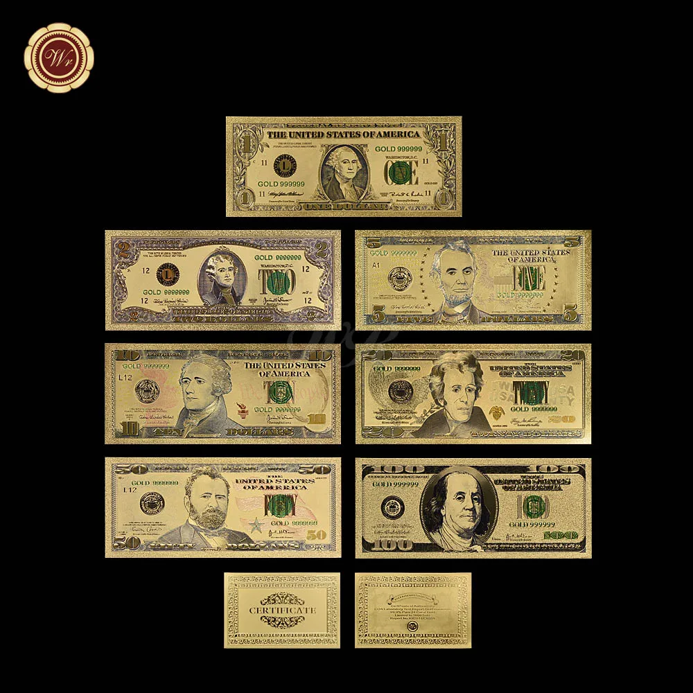 США золотой цвет банкноты$1 миллионов долларов Банкнота с COA - Цвет: 7pcs us dollars